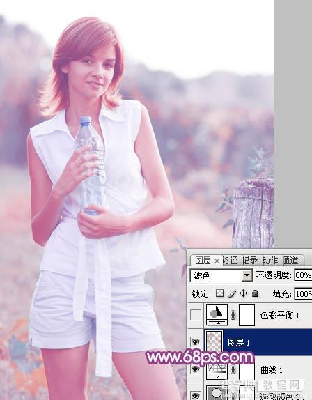 Photoshop将外景清纯美女图片增加上唯美的淡调蓝紫色效果12