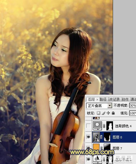 Photoshop将菜田美女图片调成柔美的古典暖色调24