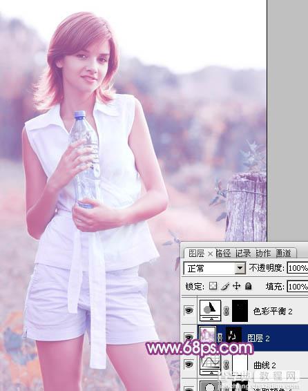 Photoshop将外景清纯美女图片增加上唯美的淡调蓝紫色效果27
