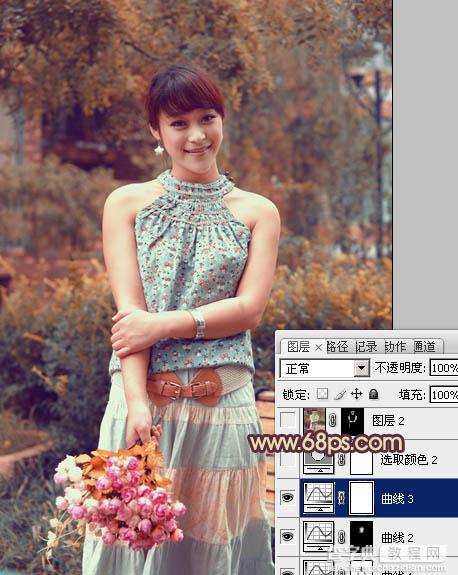 Photoshop为公园美女图片增加柔和的古典橙黄色效果17