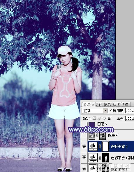 Photoshop为外景美女图片增加上流行的韩系粉蓝色效果31