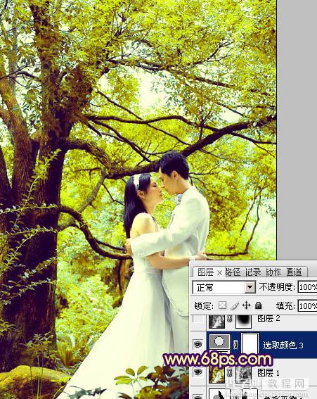 Photoshop为树林婚片加上柔和的黄绿色效果教材23