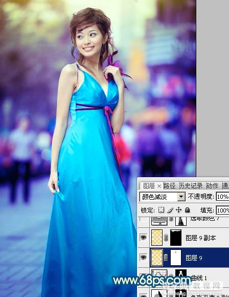 Photoshop下将街景美女图片调成时尚的青蓝色29