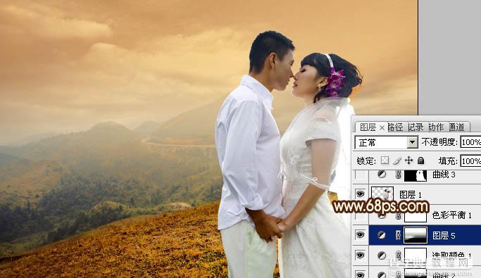 Photoshop为山景婚片增加漂亮的霞光色效果18