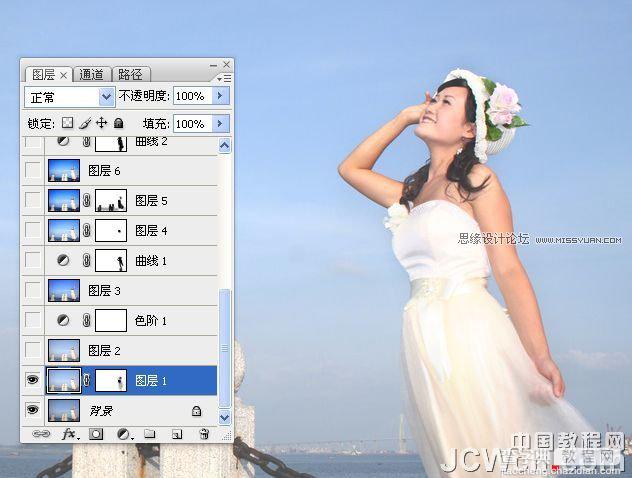 Photoshop调出海景人物图片纯美的蓝色调3