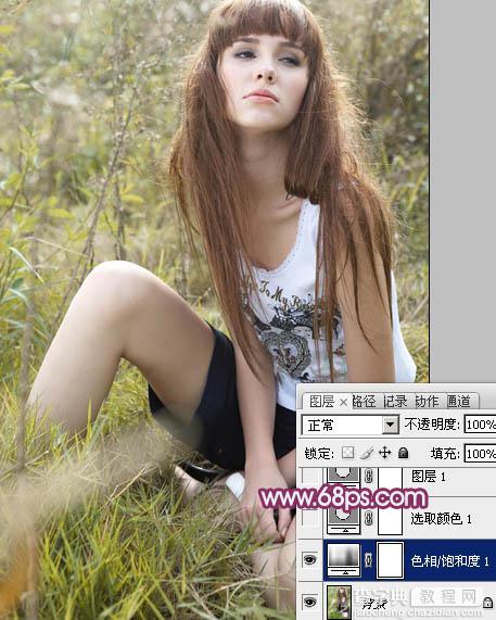 Photoshop为草地美女图片增加柔美的橙褐色效果4