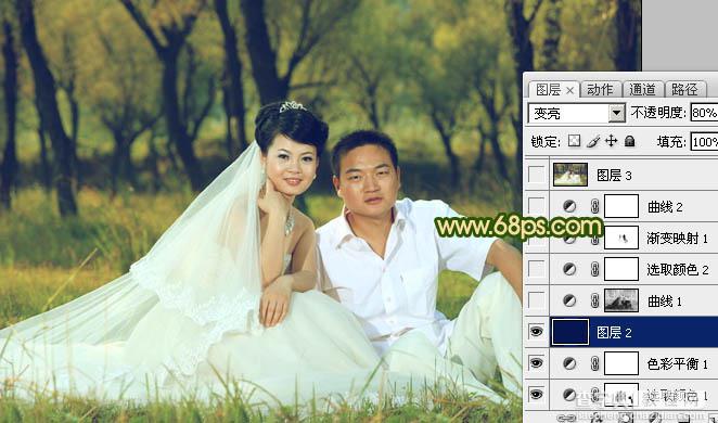 Photoshop将森林婚片调成温馨的暖色调14