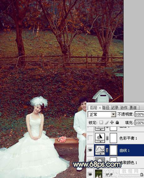 Photosho将公园婚片调制出漂亮的暗红色11