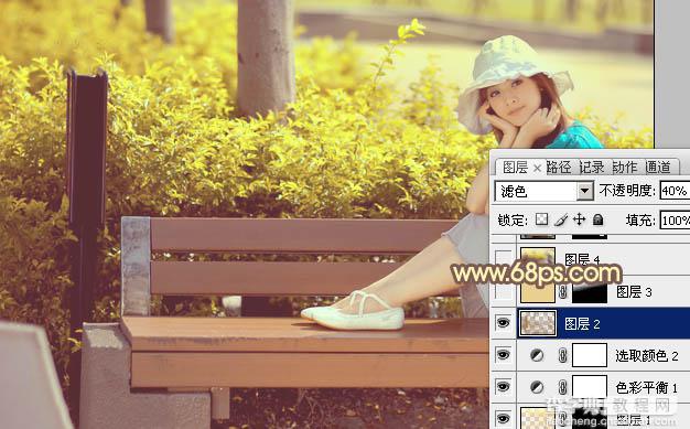 Photoshop为公园美女图片调制出唯美的淡黄回忆色20