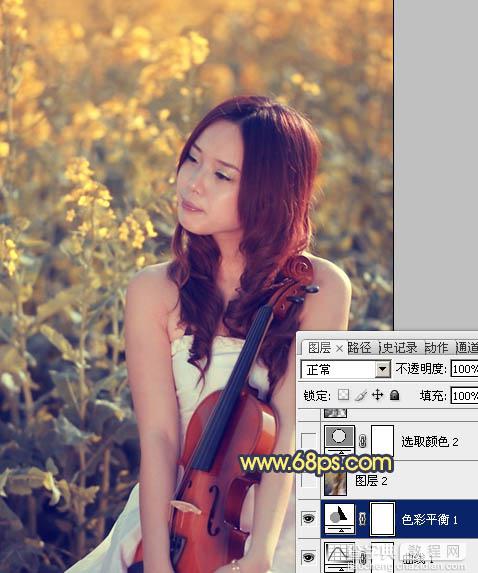 Photoshop将菜田美女图片调成柔美的古典暖色调12