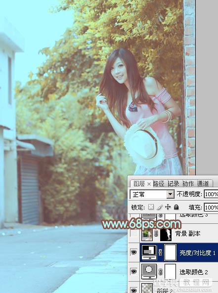 Photoshop为路边美女图片调制出淡淡的青褐色21