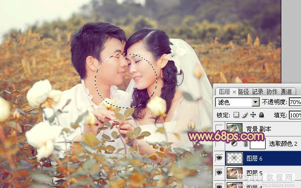 Photoshop为玫瑰园中的情侣图片增加经典橙褐色25