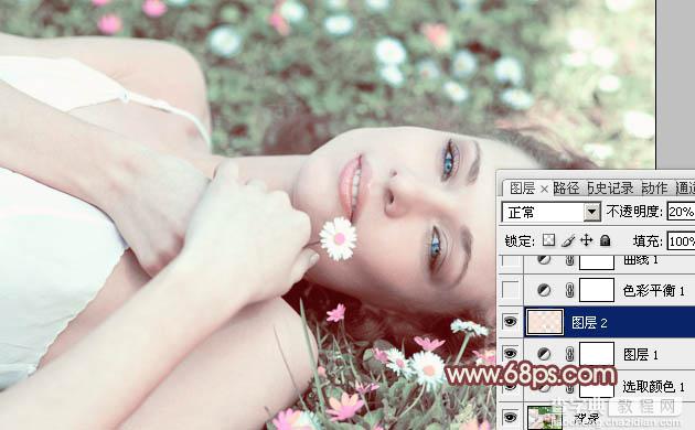 Photoshop将草地美女图片调制出流行的欧美粉褐色效果9