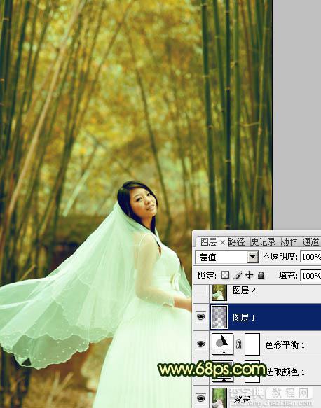 Photoshop将竹林婚片调制出漂亮的古典黄绿色效果11