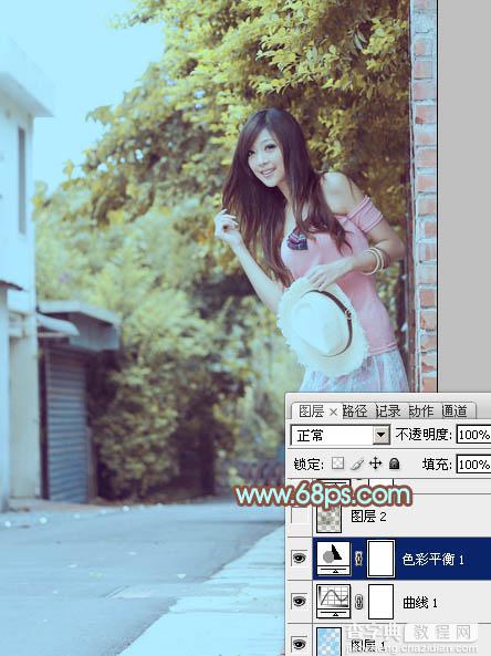 Photoshop为路边美女图片调制出淡淡的青褐色14