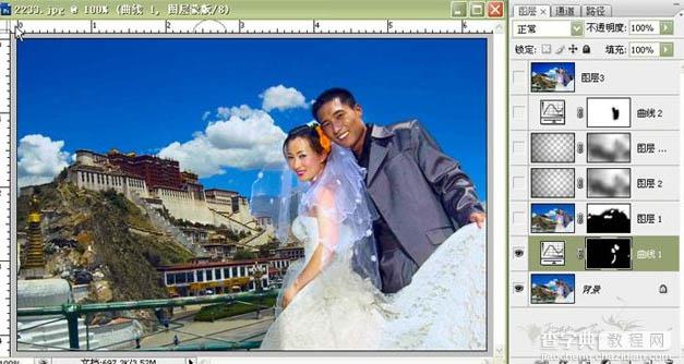 Photoshop 曲线修复暗灰的外景婚片6