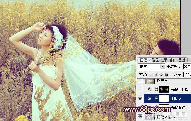 Photoshop为油菜花婚片调制出漂亮的暖意金色效果26