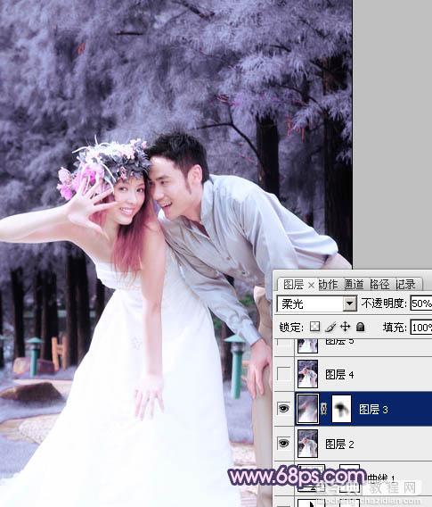 Photoshop将外景婚片打造成浪漫的紫红色17