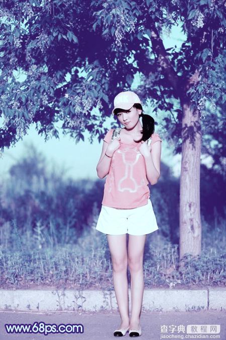 Photoshop为外景美女图片增加上流行的韩系粉蓝色效果2
