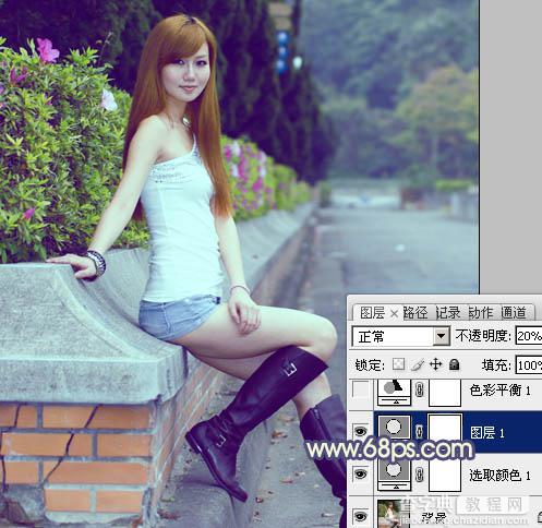 Photoshop将外景美女图片调制出流行的甜美蓝绿色8