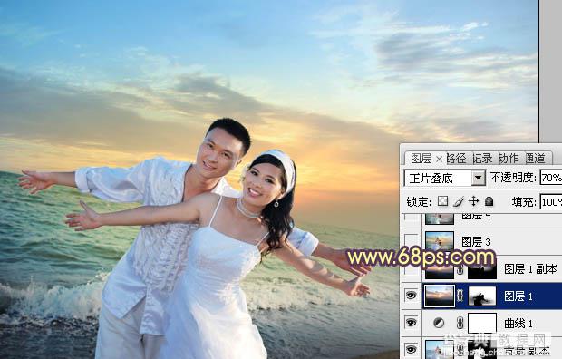 Photosho将海景婚片调制出柔美的晨曦暖色效果18