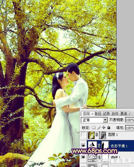 Photoshop为树林婚片加上柔和的黄绿色效果教材19