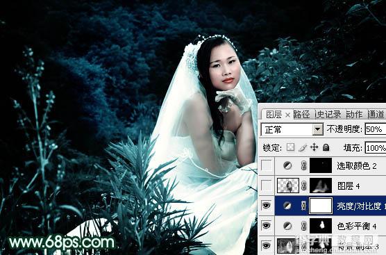 Photoshop将外景婚片打造出柔美的古典暗绿色效果24