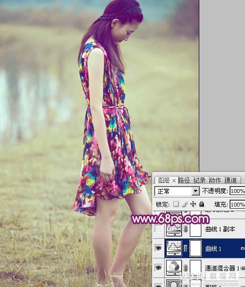 Photoshop为草地美女图片增加上流行的暗调暖色效果15