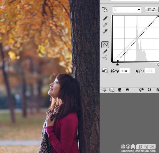 Photoshop将昏暗的树林人物图片增加暖暖的秋意效果10