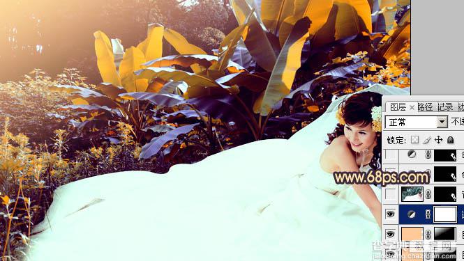 Photoshop将外景美女婚片调成甜美的橙紫色25