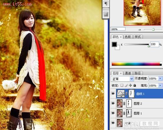 Photoshop 外景美女图片金色梦幻色调实现方法12