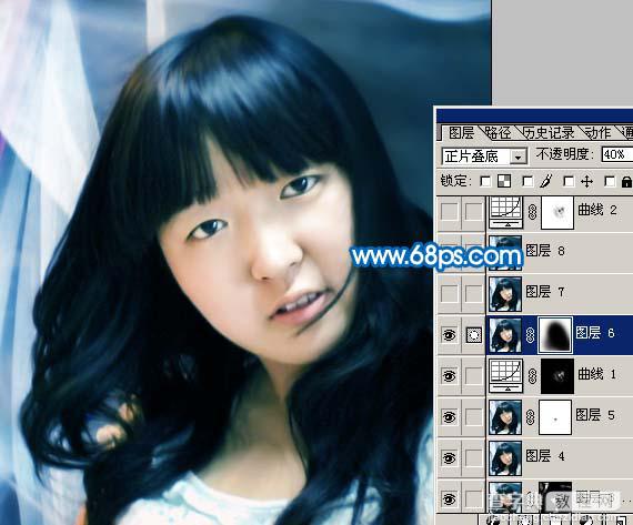 Photoshop 人物淡雅的青紫色15