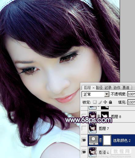 Photoshop将美女头像图片调出经典的朦胧紫色调效果24