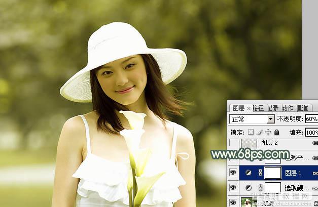 Photoshop将外景美女图片打造出淡淡的古典黄灰色6