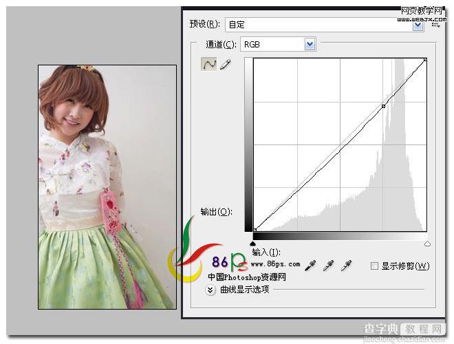 photoshop用曲线和可选颜色调整层将美女图片调出甜美的日系色调3