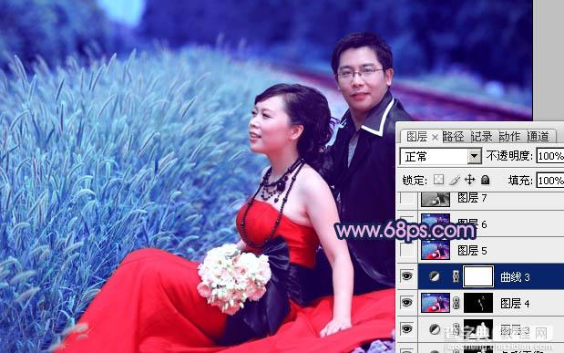 Photoshop将铁轨婚片调制成暗调青蓝色效果22