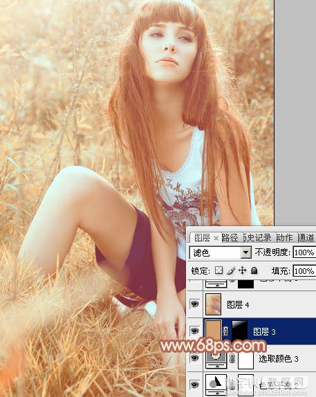 Photoshop为草地美女图片调制出唯美的淡调橙黄色效果33