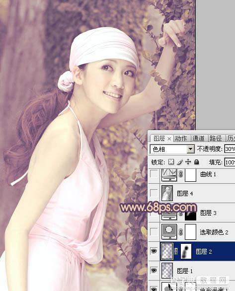 Photoshop将外景美女图片调成淡淡的粉紫色18