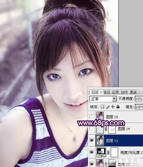 Photoshop将外景美女图片调成可爱的淡紫色23