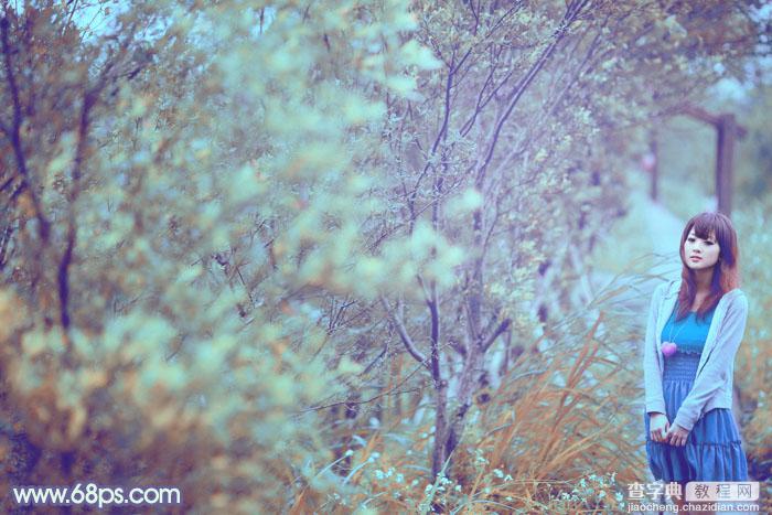 Photoshop为树林人物图片增加上唯美的韩系淡蓝色效果2