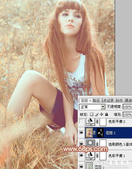 Photoshop为草地美女图片调制出唯美的淡调橙黄色效果28