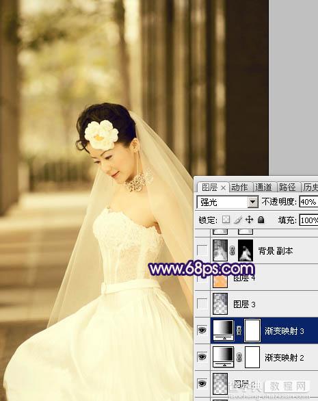 Photoshop制作古典暗蓝色外景美女婚片10