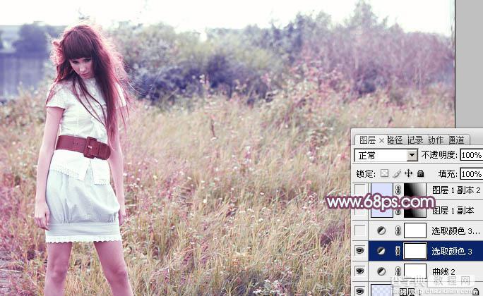 Photoshop将外景人物图片打造出唯美可爱的韩系粉调蓝紫色20