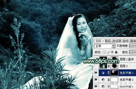 Photoshop将外景婚片打造出柔美的古典暗绿色效果10