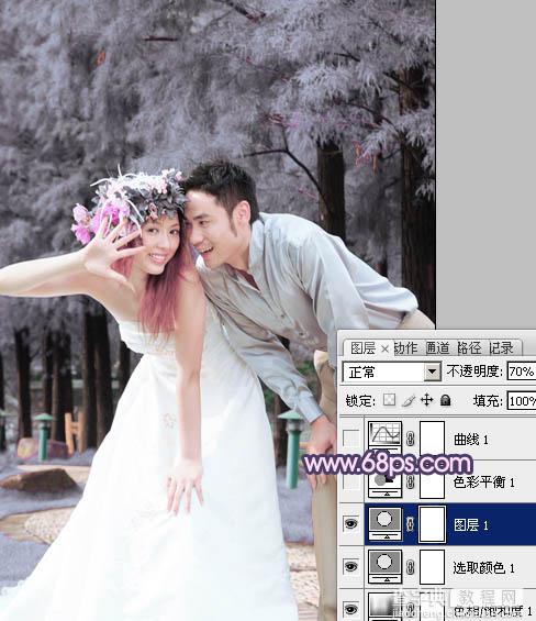 Photoshop将外景婚片打造成浪漫的紫红色9