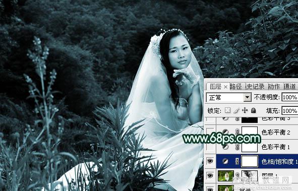 Photoshop将外景婚片打造出柔美的古典暗绿色效果5