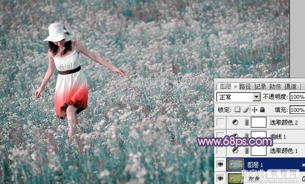 Photoshop为草原人物图片调制出梦幻的蓝红色效果3