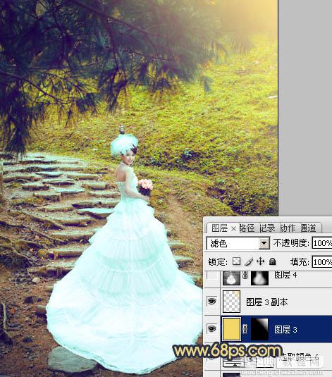 Photoshop将外景婚片调制出清爽的黄绿色效果29