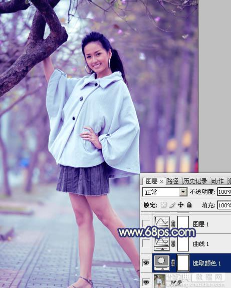 Photoshop将外景人物图片调制出时尚的淡调蓝紫色效果8