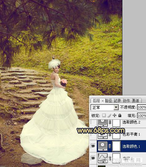 Photoshop将外景婚片调制出清爽的黄绿色效果10